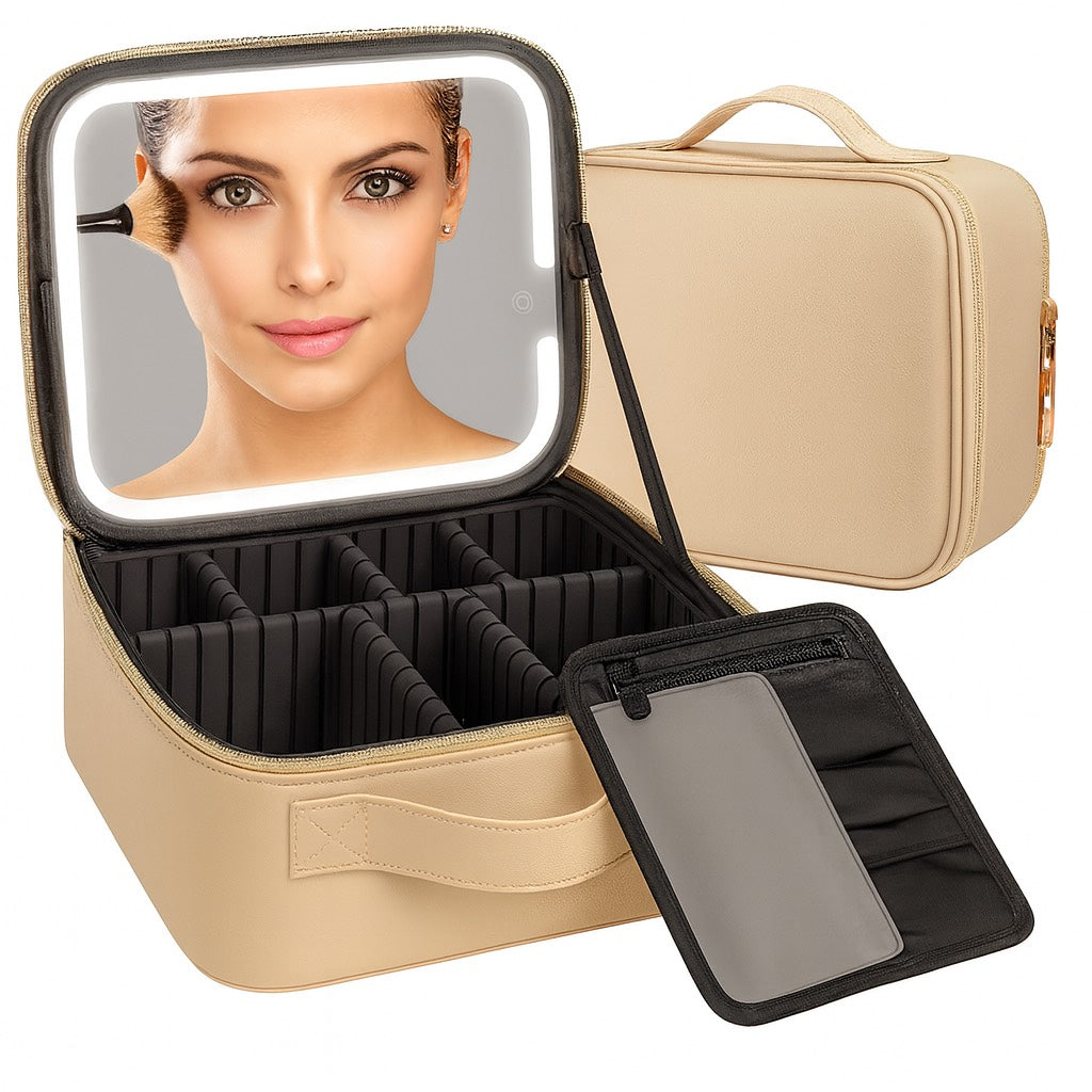Travel Makeup Bag with LED Mirror