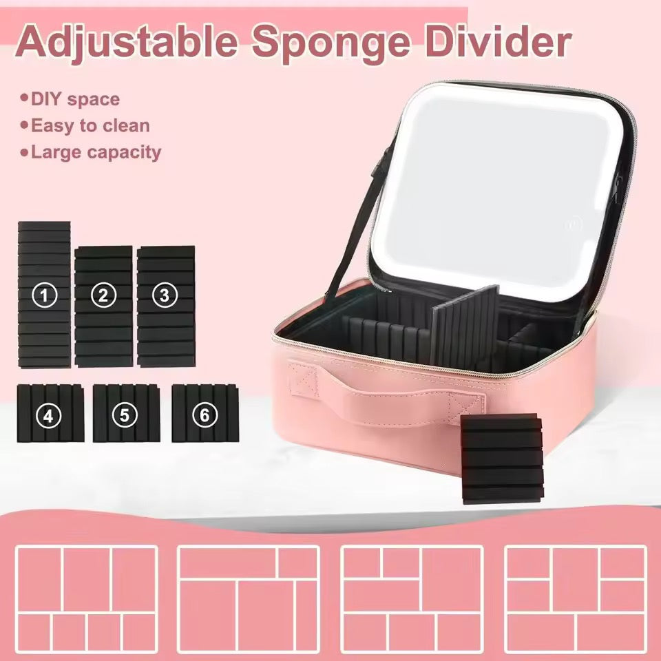 Travel Makeup Bag with LED Mirror
