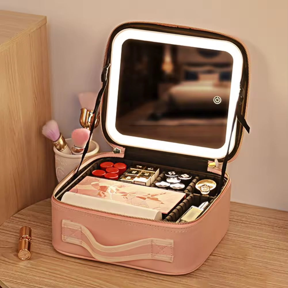 Travel Makeup Bag with LED Mirror