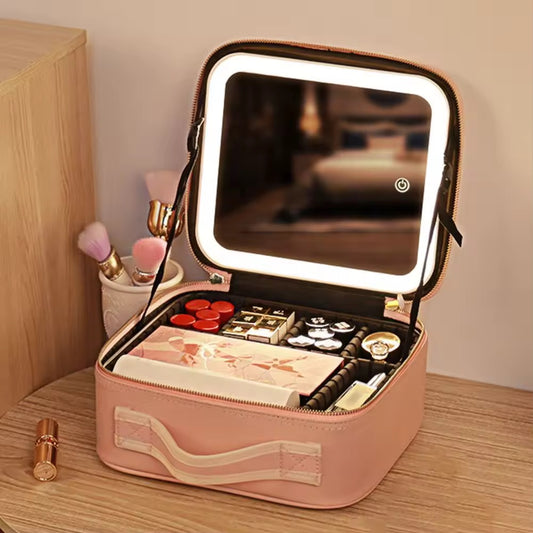 Travel Makeup Bag with LED Mirror